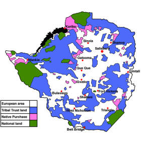 Rhodesia's white only lands: in white.  